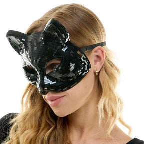 Bedazzled Black Mirror Cat Mask Adult Costume Accessory