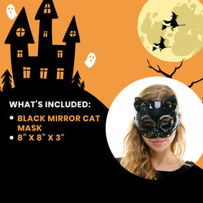 Bedazzled Black Mirror Cat Mask Adult Costume Accessory