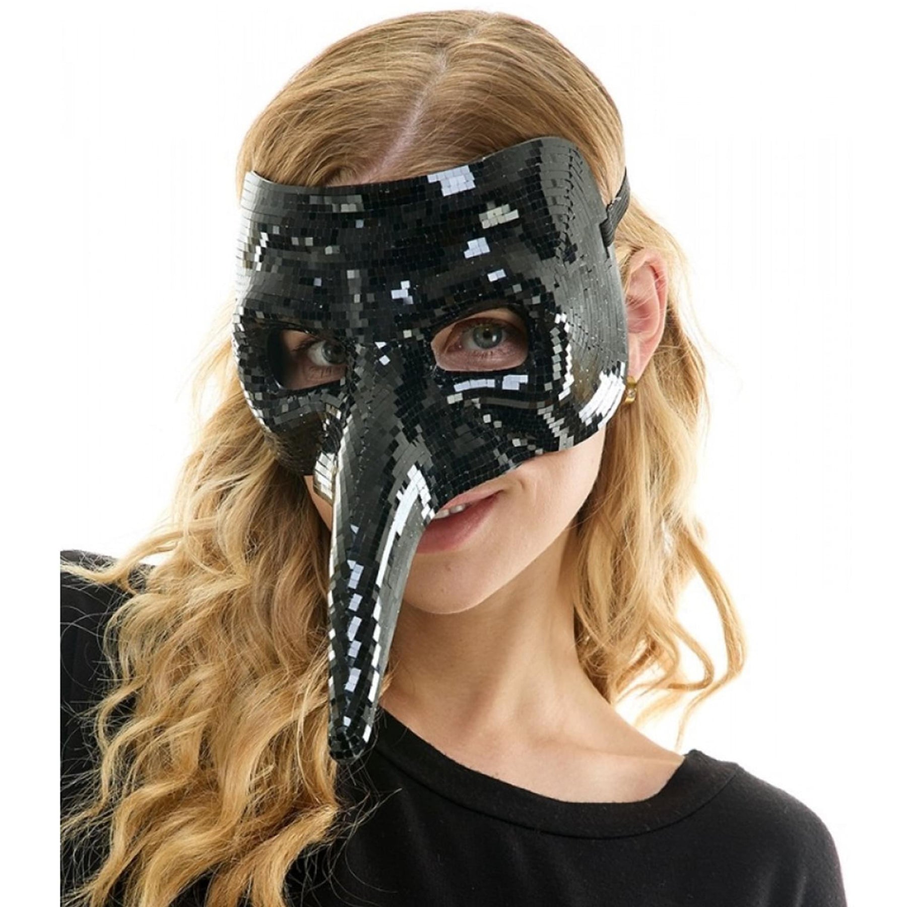 Bedazzled Black Mirror Mardi Gras Mask Adult Costume Accessory