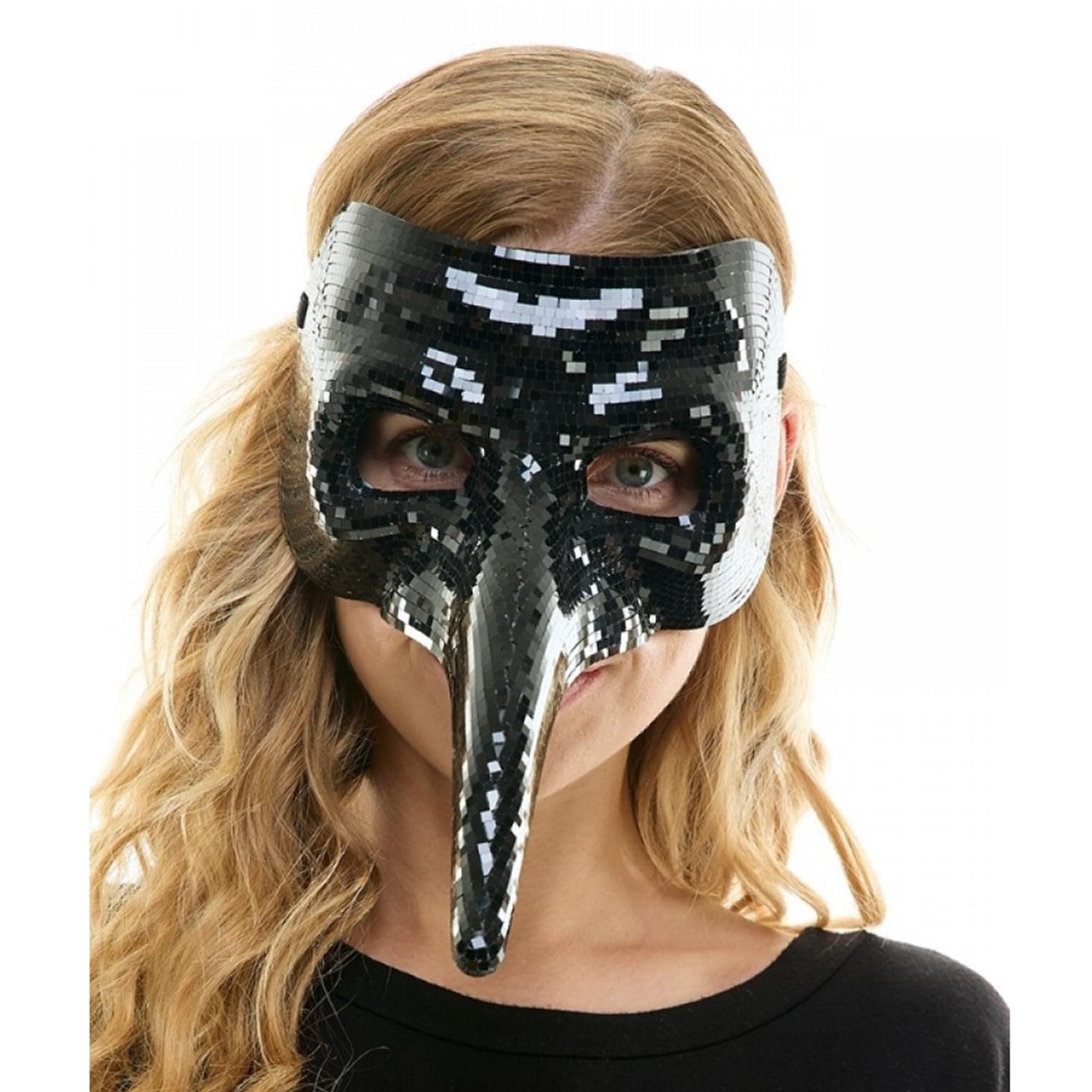 Bedazzled Black Mirror Mardi Gras Mask Adult Costume Accessory