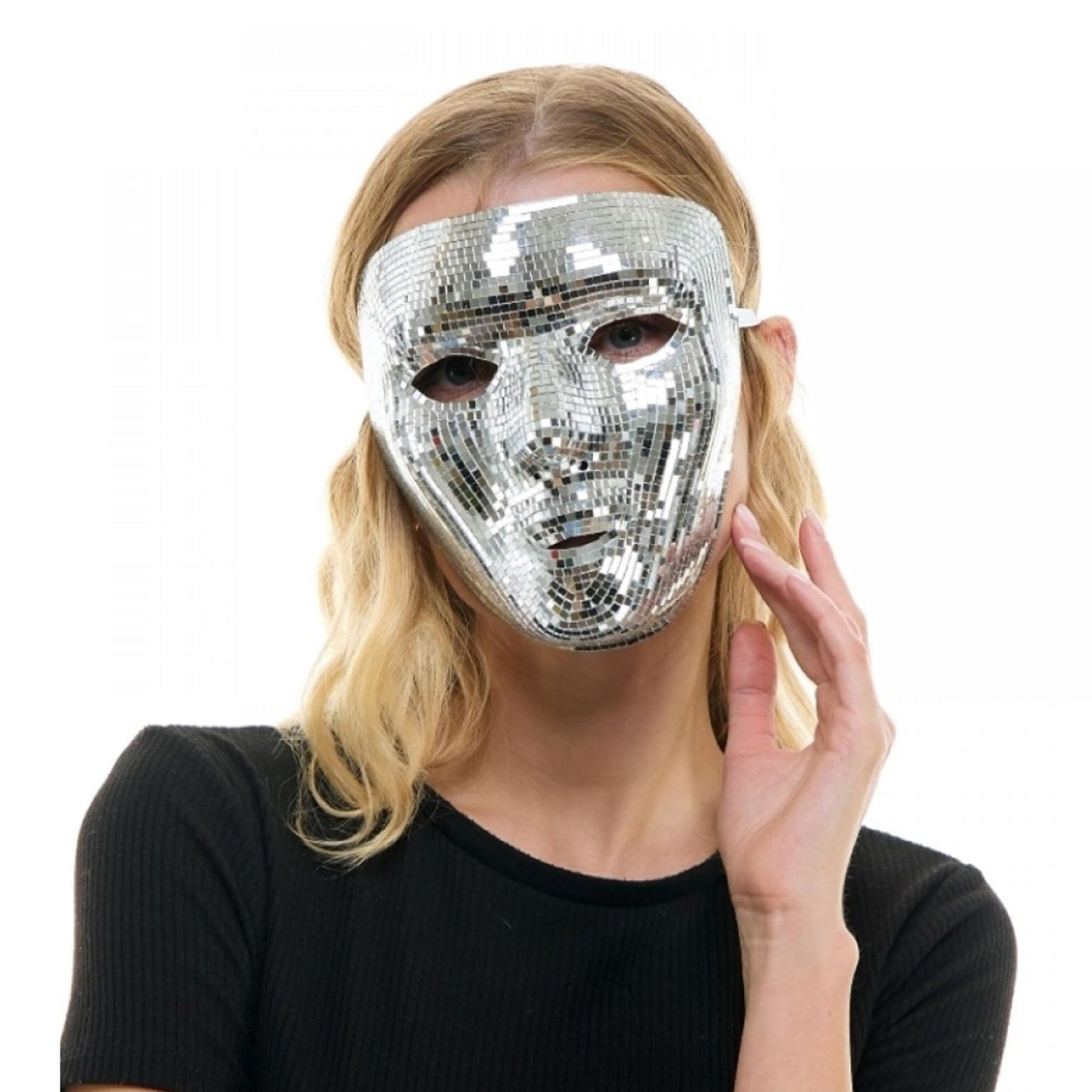 Bedazzled Silver Mirror Face Mask Adult Costume Accessory