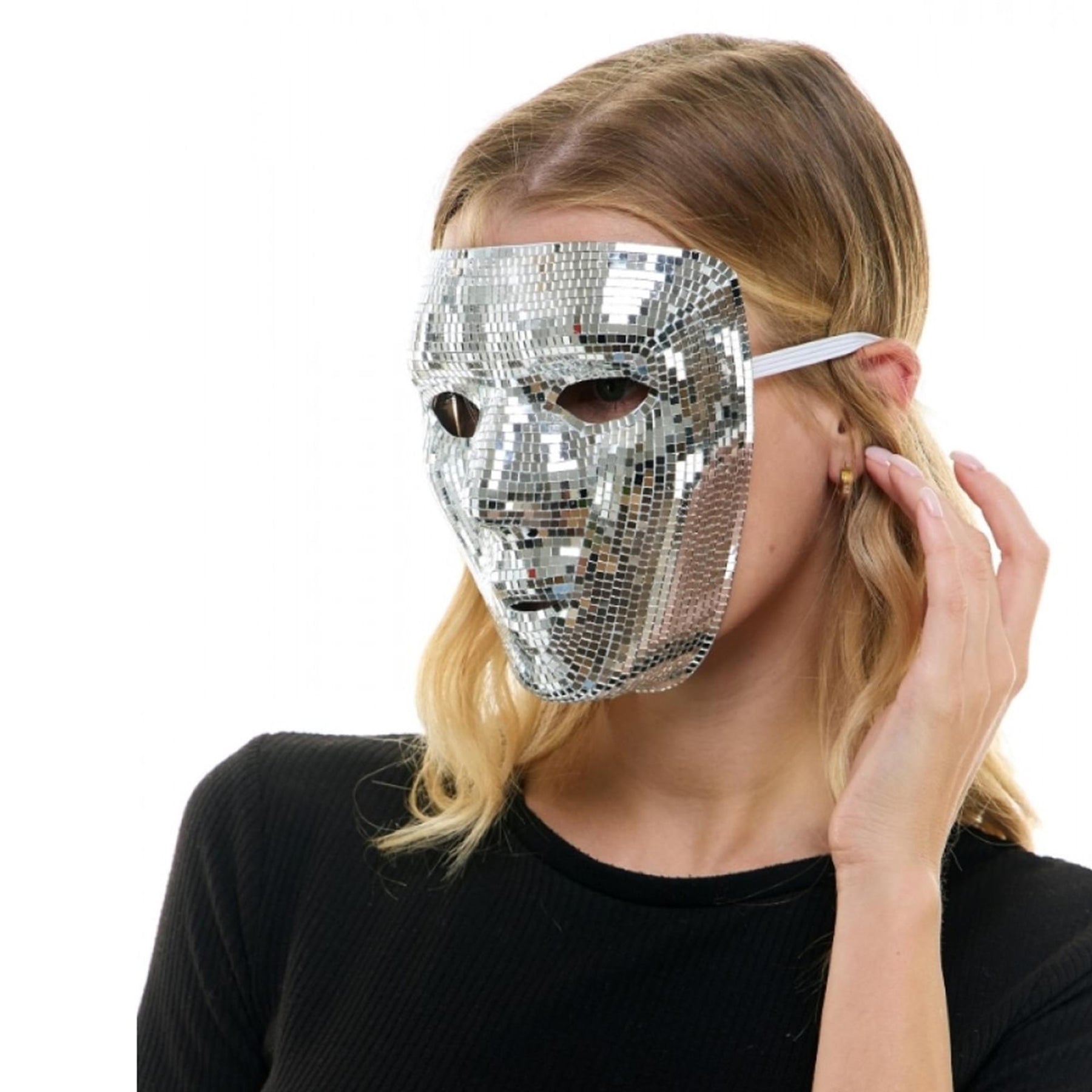 Bedazzled Silver Mirror Face Mask Adult Costume Accessory