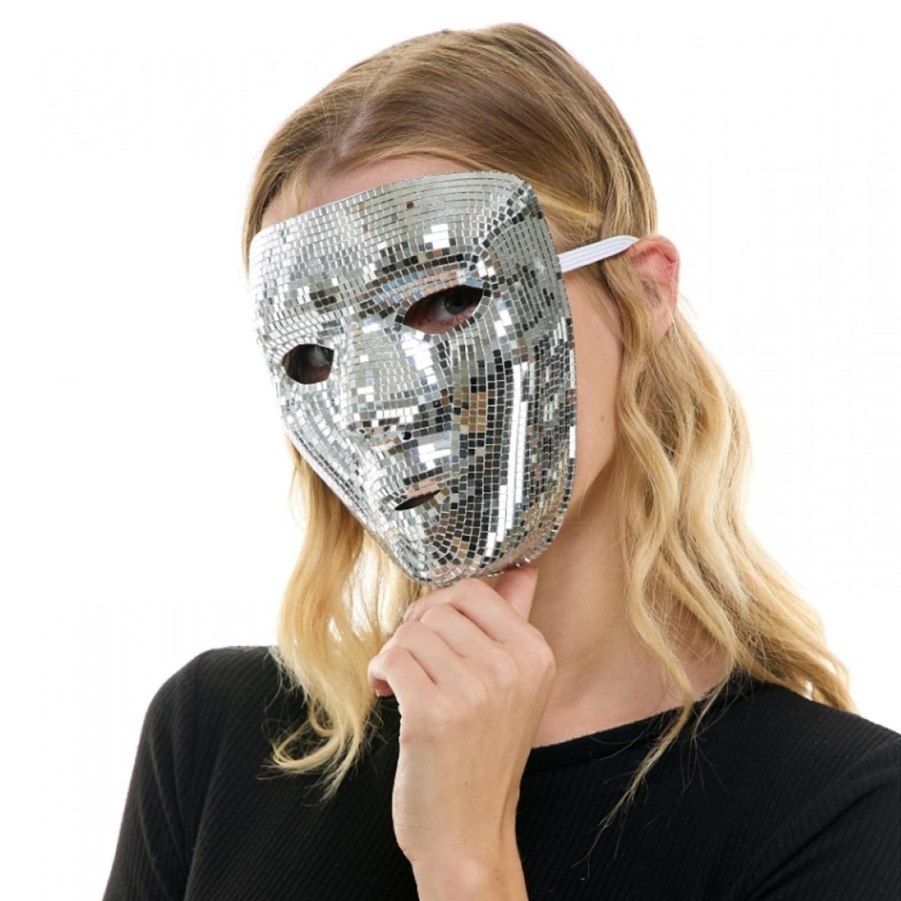 Bedazzled Silver Mirror Face Mask Adult Costume Accessory