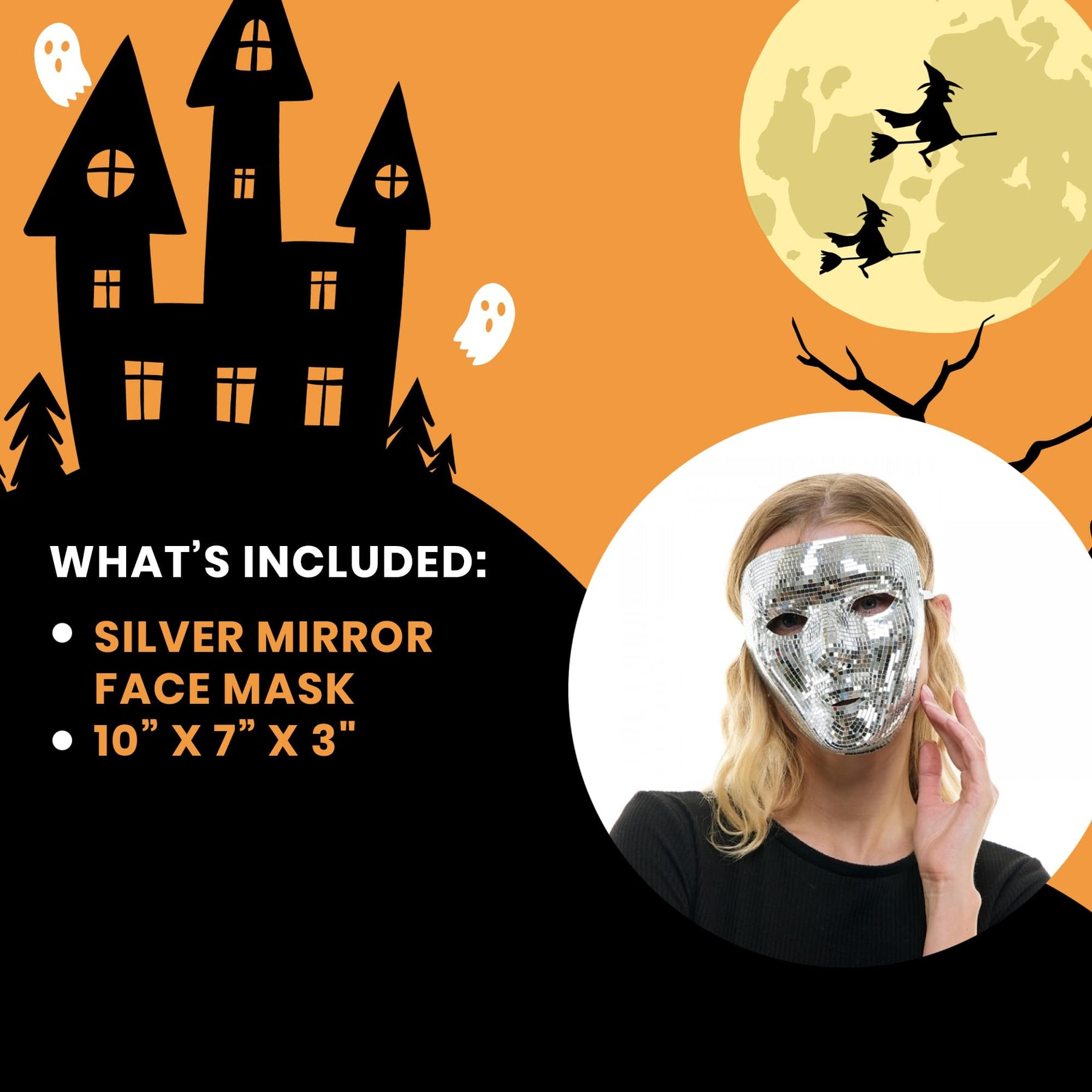 Bedazzled Silver Mirror Face Mask Adult Costume Accessory