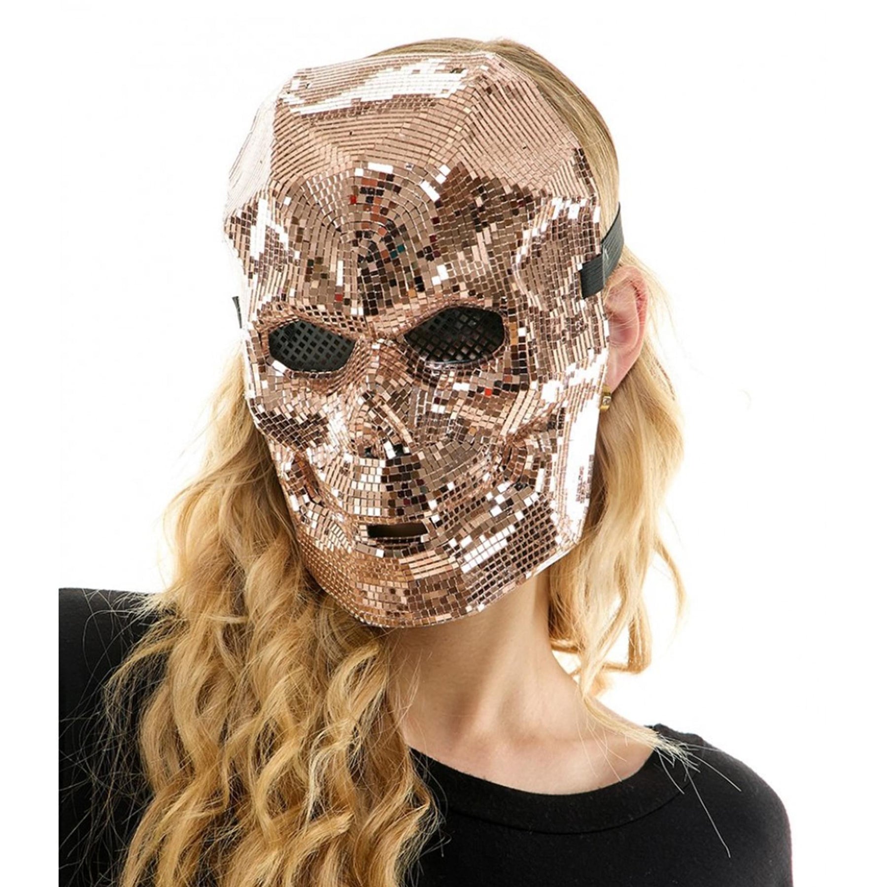 Bedazzled Rose Gold Mirror Skull Mask Adult Costume Accessory