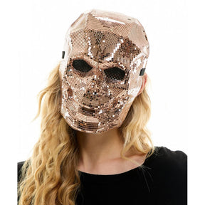 Bedazzled Rose Gold Mirror Skull Mask Adult Costume Accessory