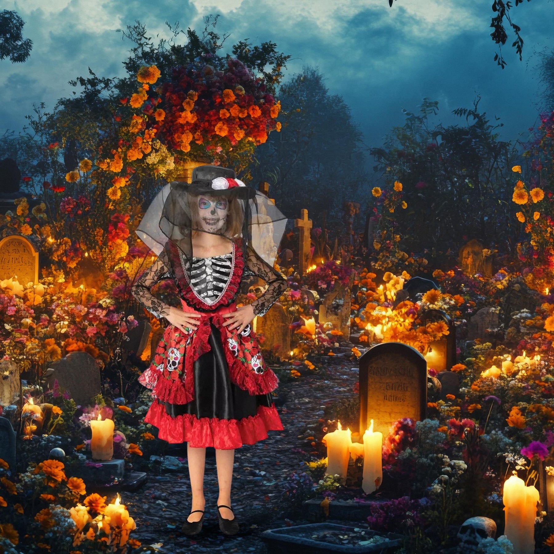 Roses & Skull Catrina Premium Child Costume