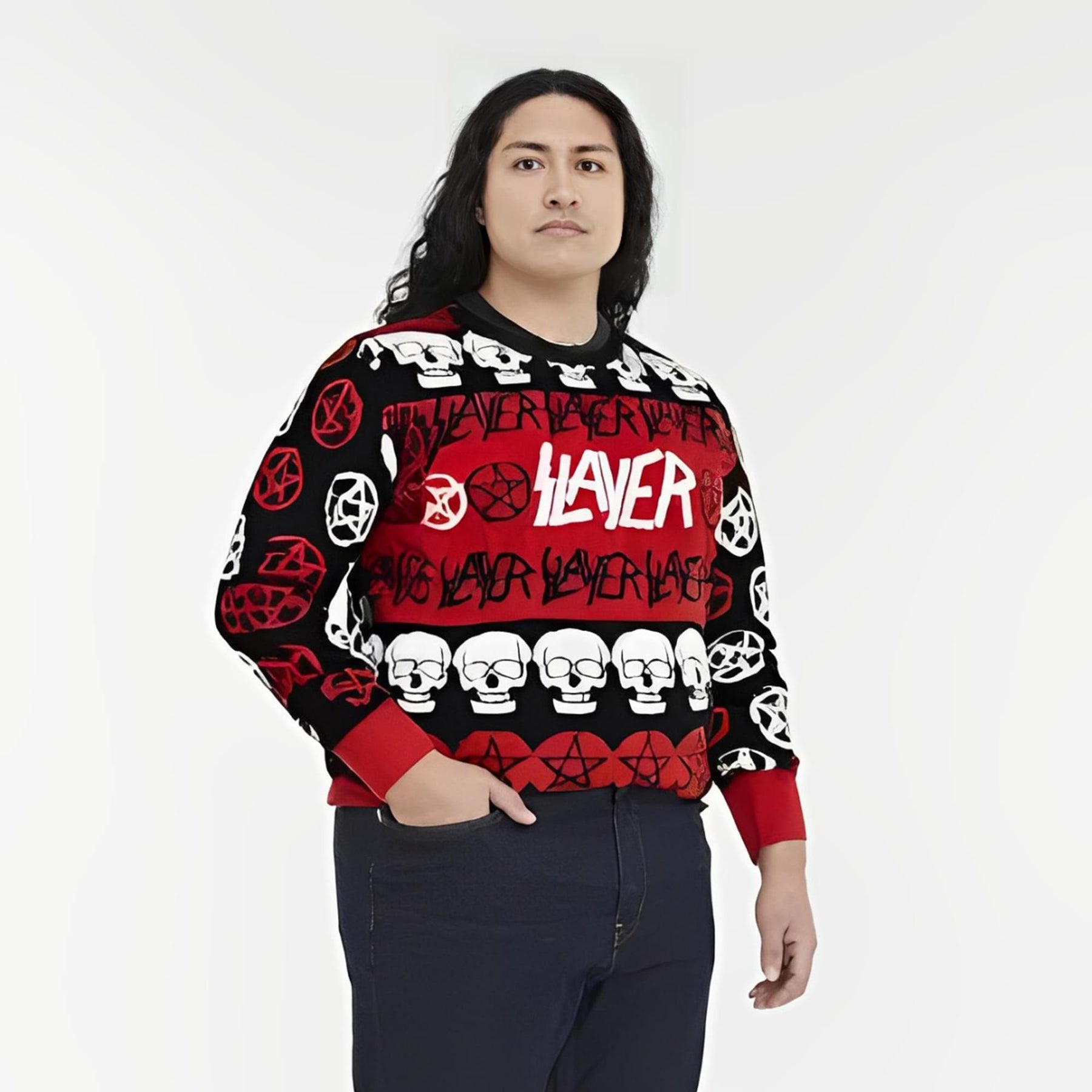 Slayer Pentagram & Skulls Adult Christmas Sweater