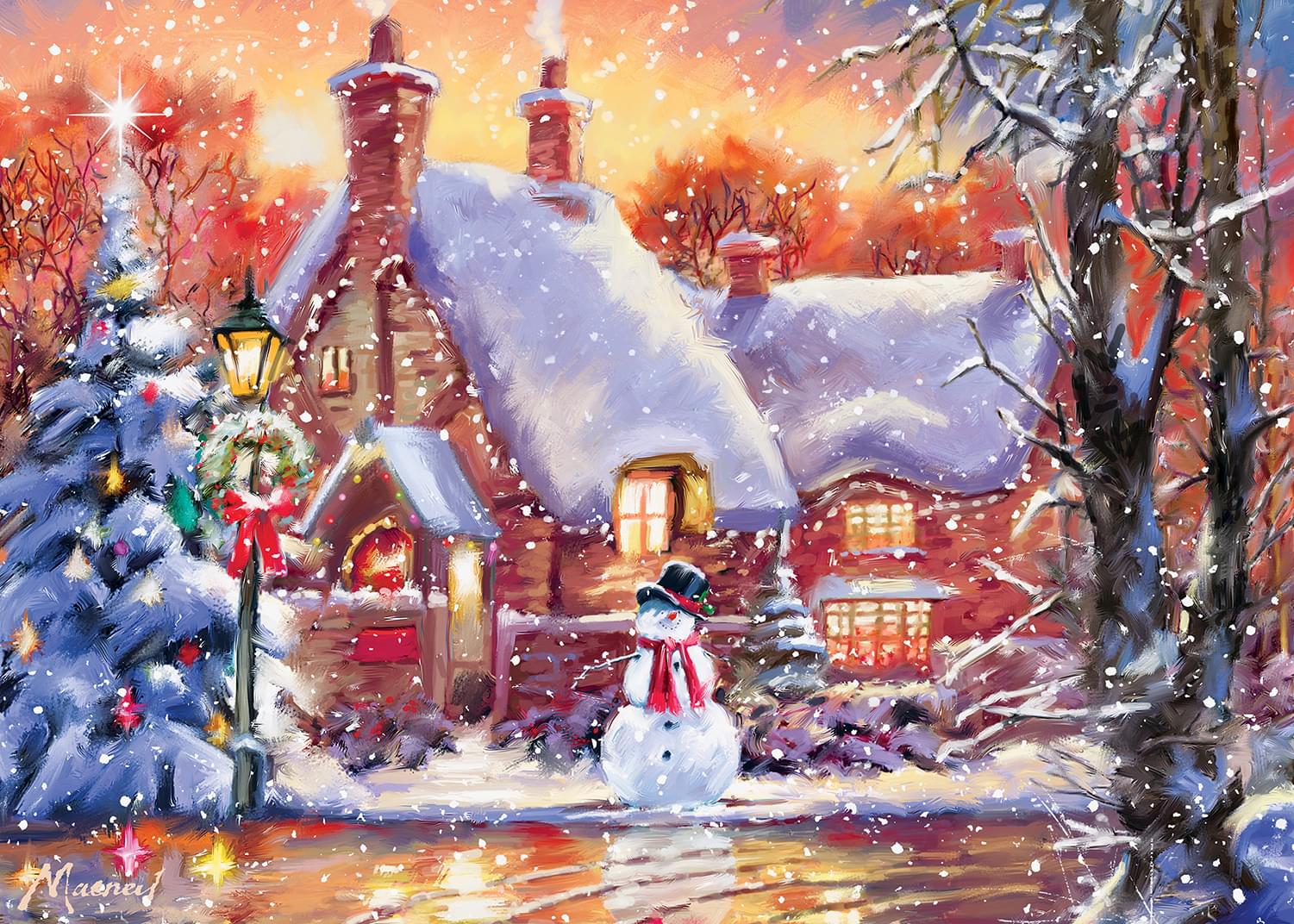 Snowman Cottage 500 Piece Glitter Jigsaw Puzzle