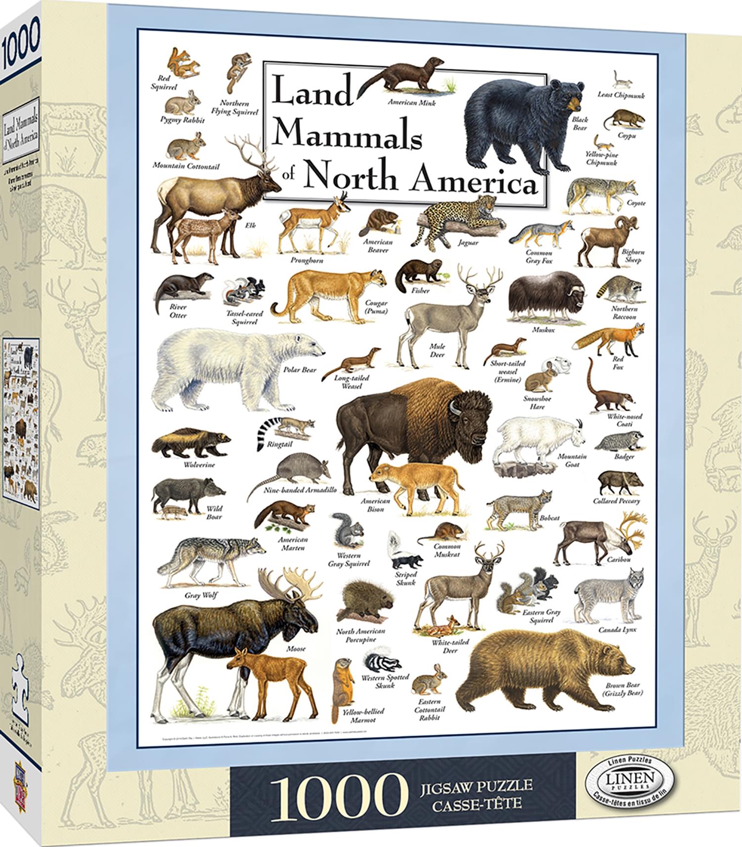 Land Mammals of North America 1000 Piece Linen Jigsaw Puzzle