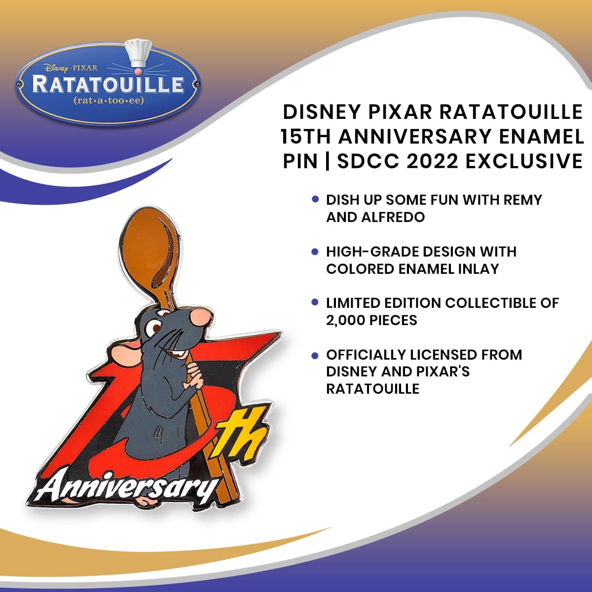 Disney Pixar Ratatouille 15th Anniversary Enamel Pin | SDCC 2022 Exclusive