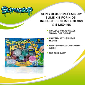 Slimygloop Mix'Ems DIY Slime Kit For Kids | Includes 10 Slime Colors & 8 Mix-Ins