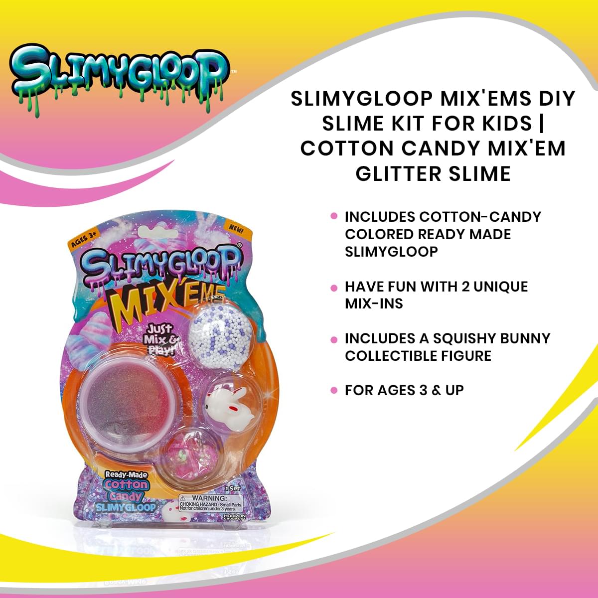 Slimygloop Mix'Ems DIY Slime Kit For Kids | Cotton Candy Mix'Em Glitter Slime