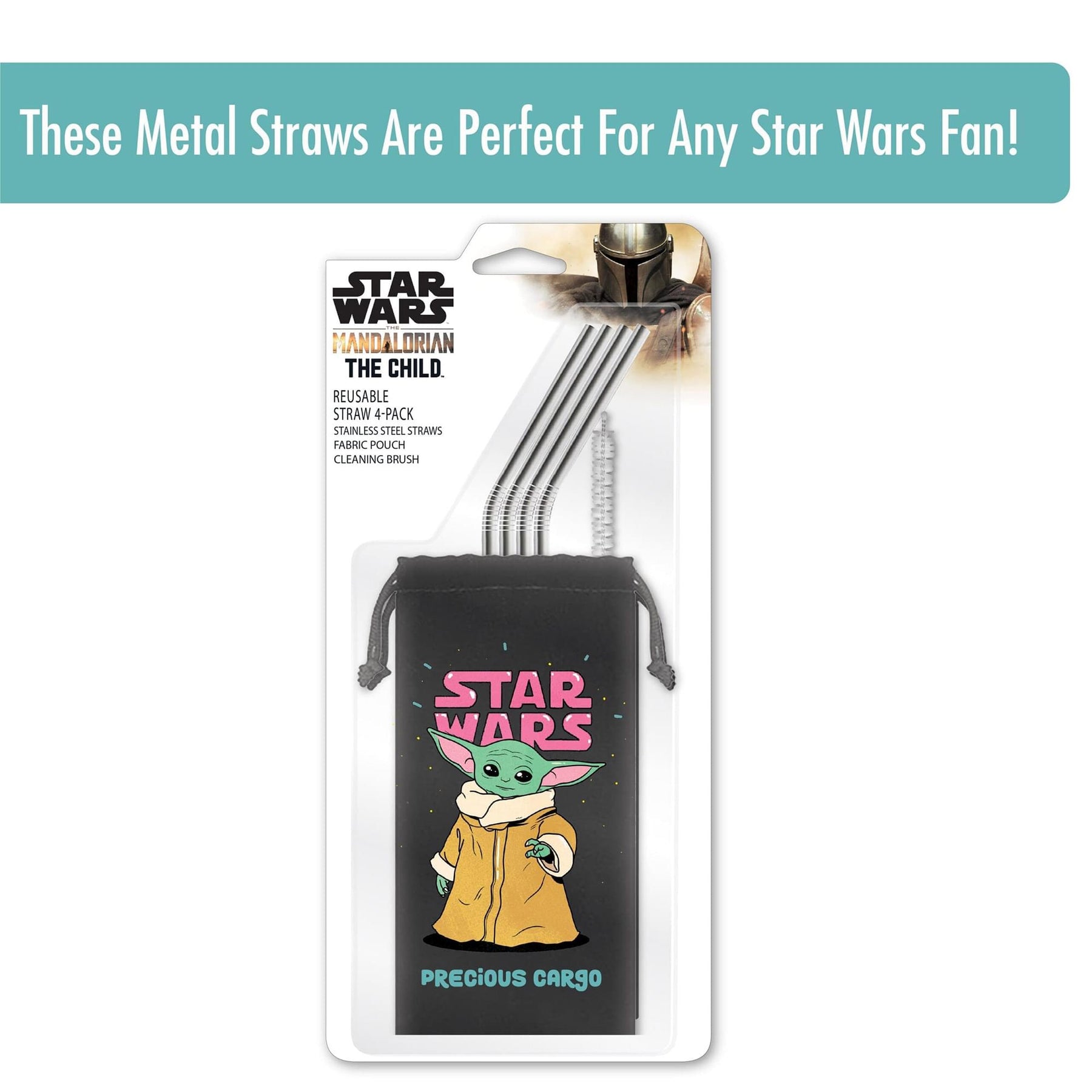 Star Wars The Child "Precious Cargo" Reusable Stainless Steel Straws 4 Pack