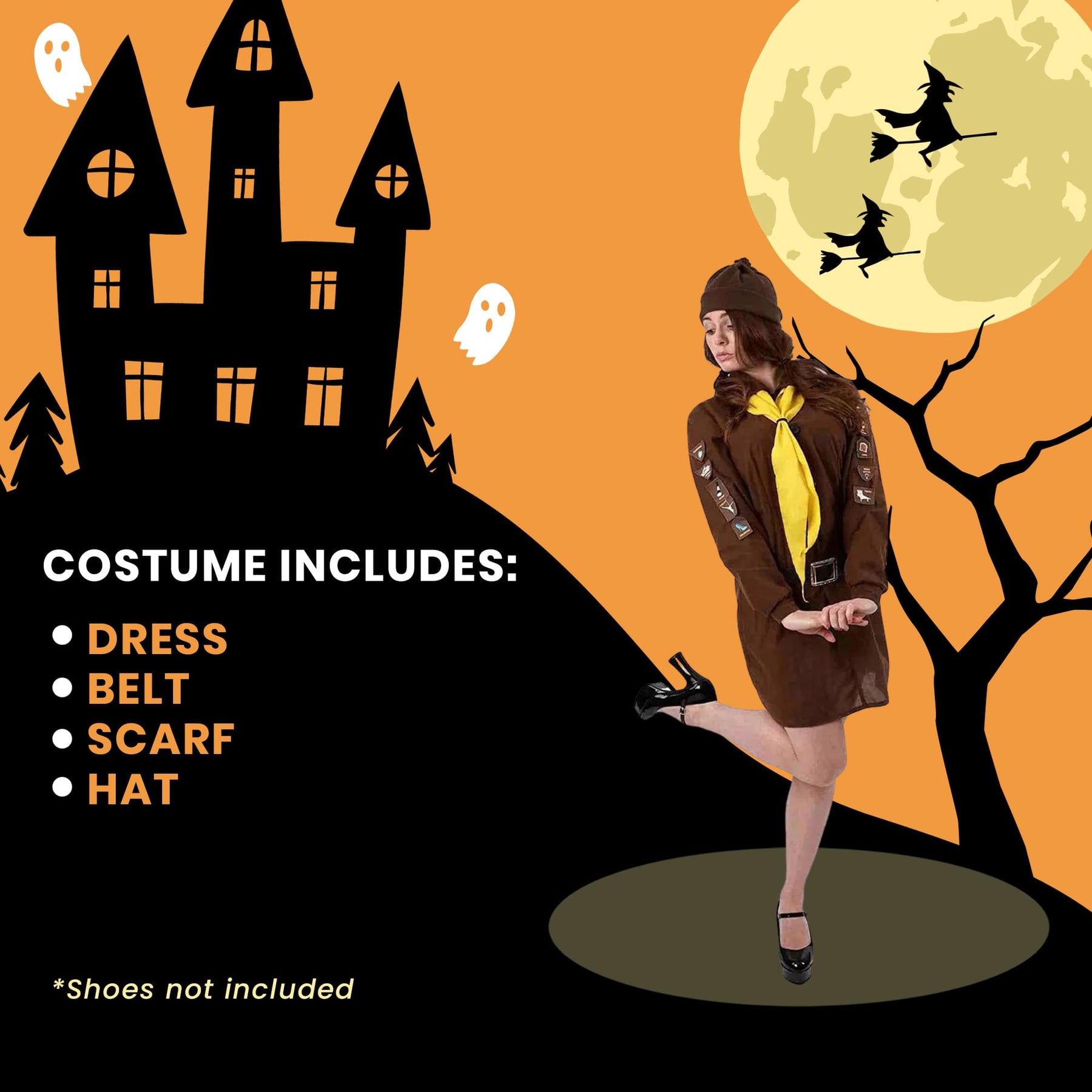 Girl's Brownie Uniform Adult Costume Small