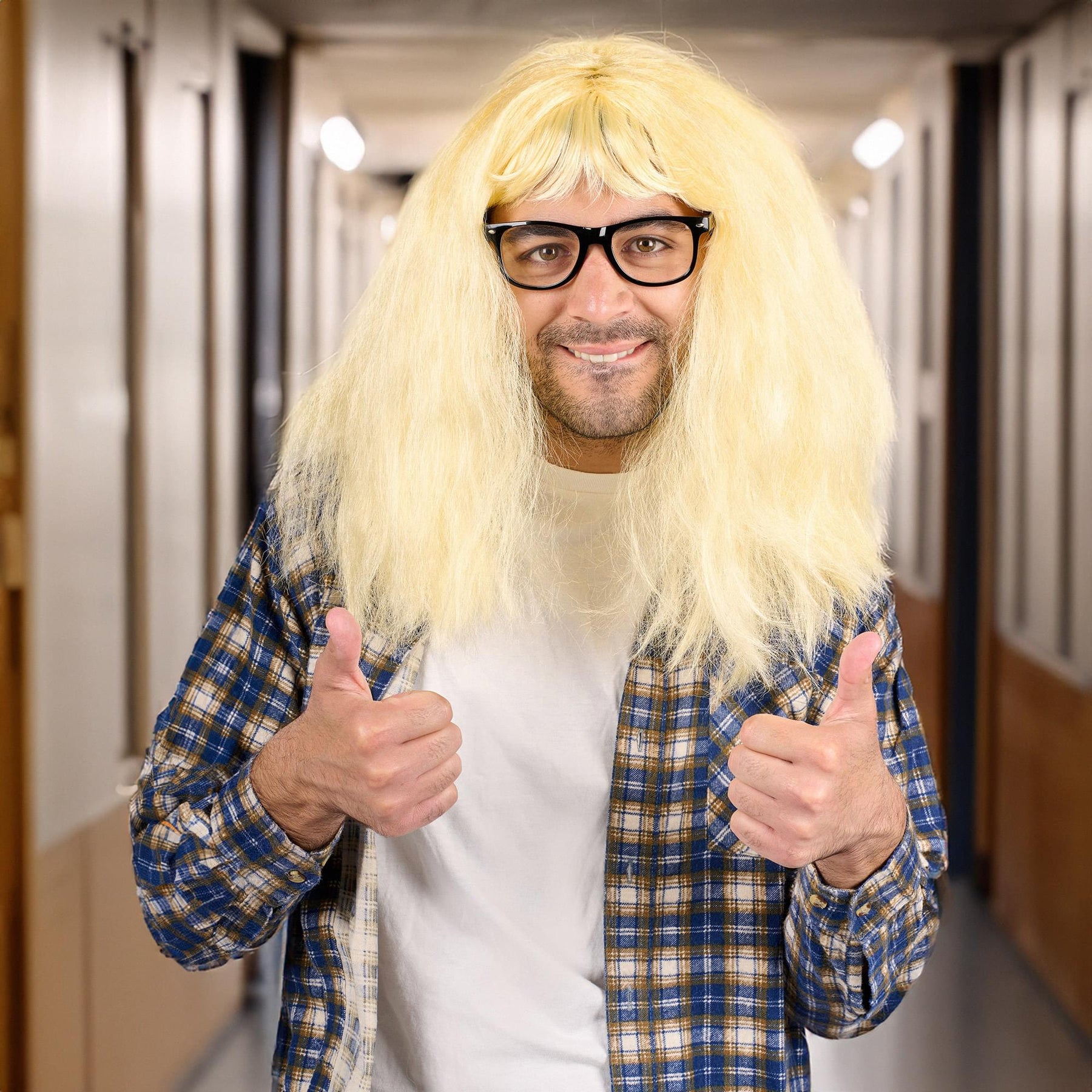 Blonde Nerd Adult Costume Wig & Glasses