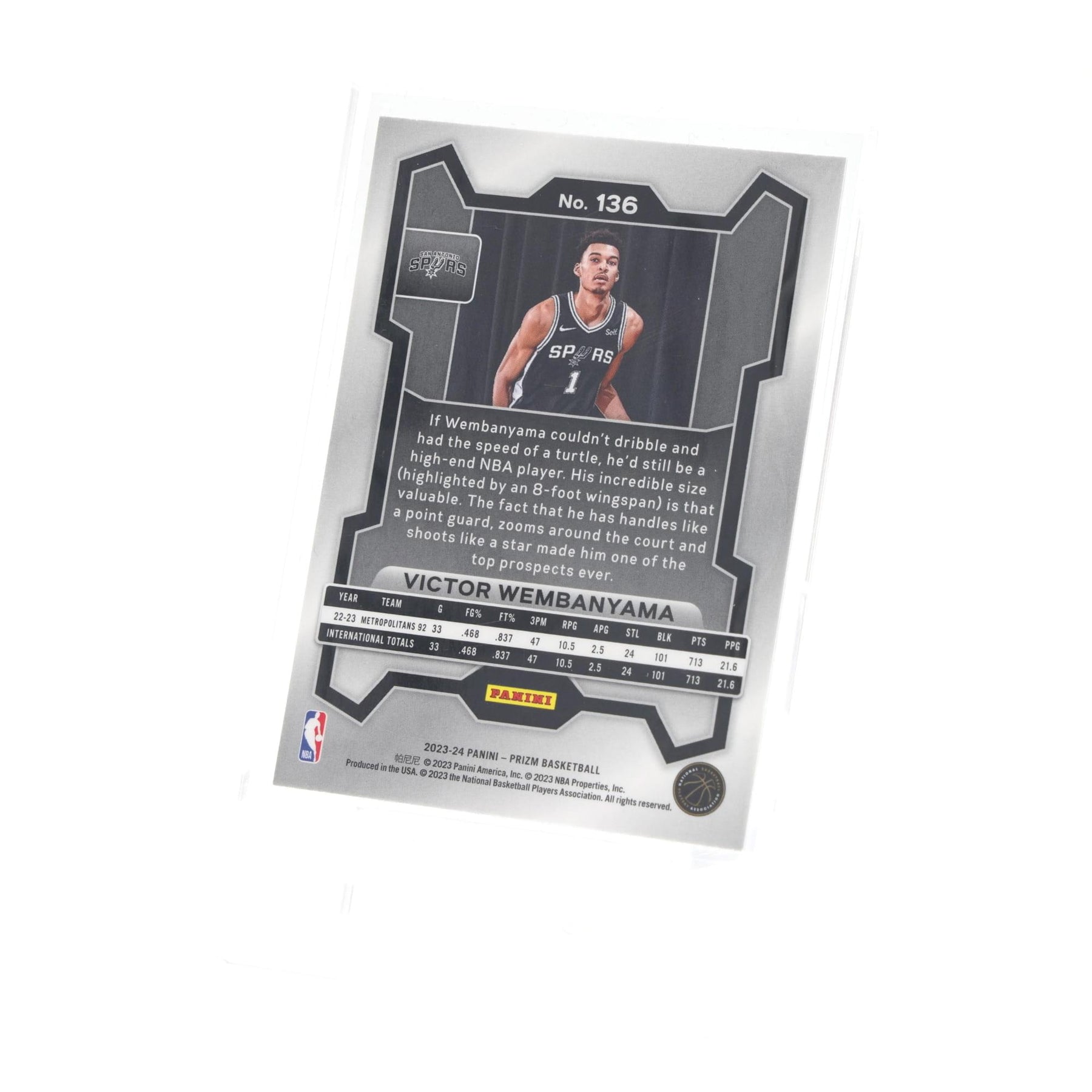 San Antonio Spurs NBA 2023-24 Panini Prizm #136 Victor Wembanyama Rookie Card