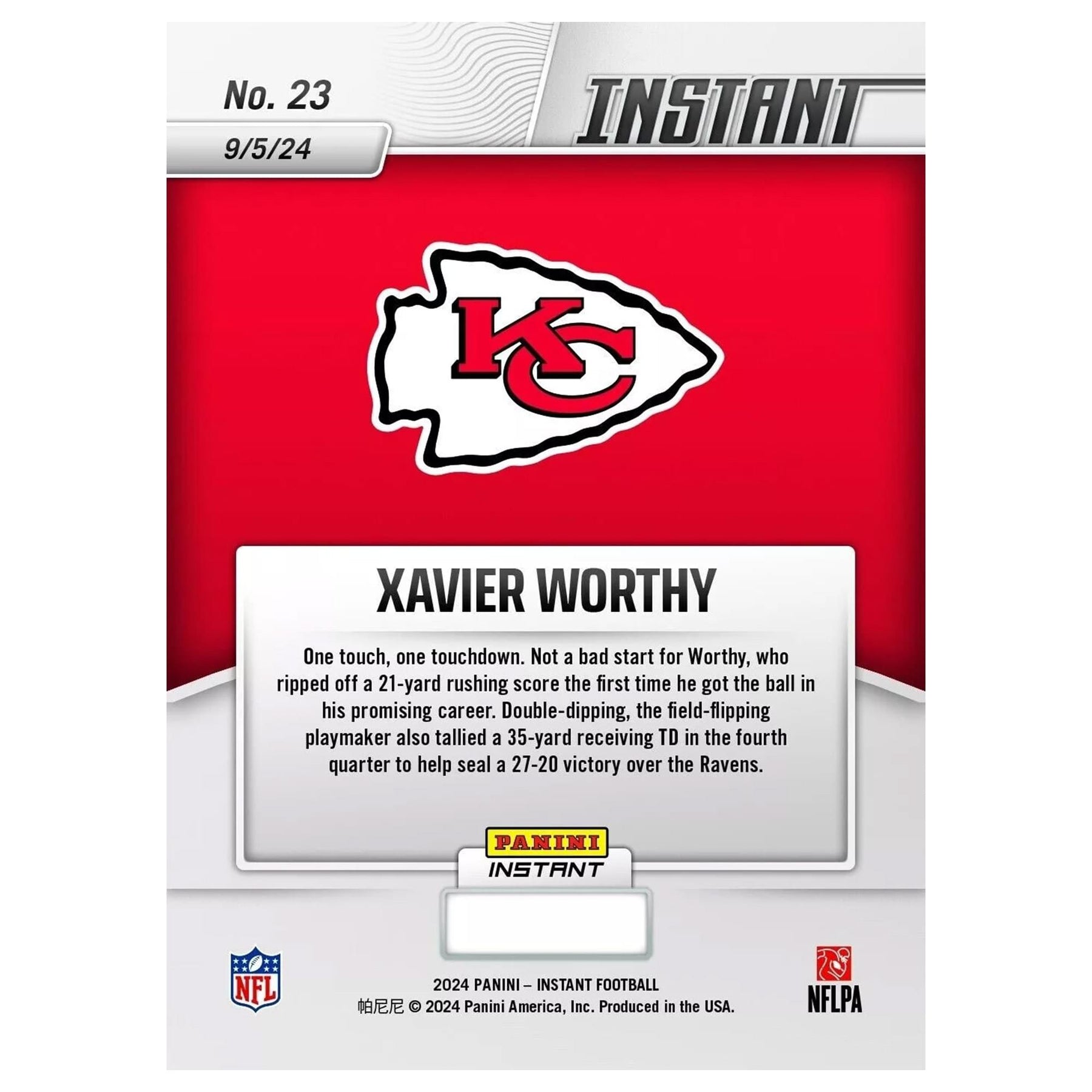 NFL 2024 Panini Instant Base Card | #23 Xavier Worthy