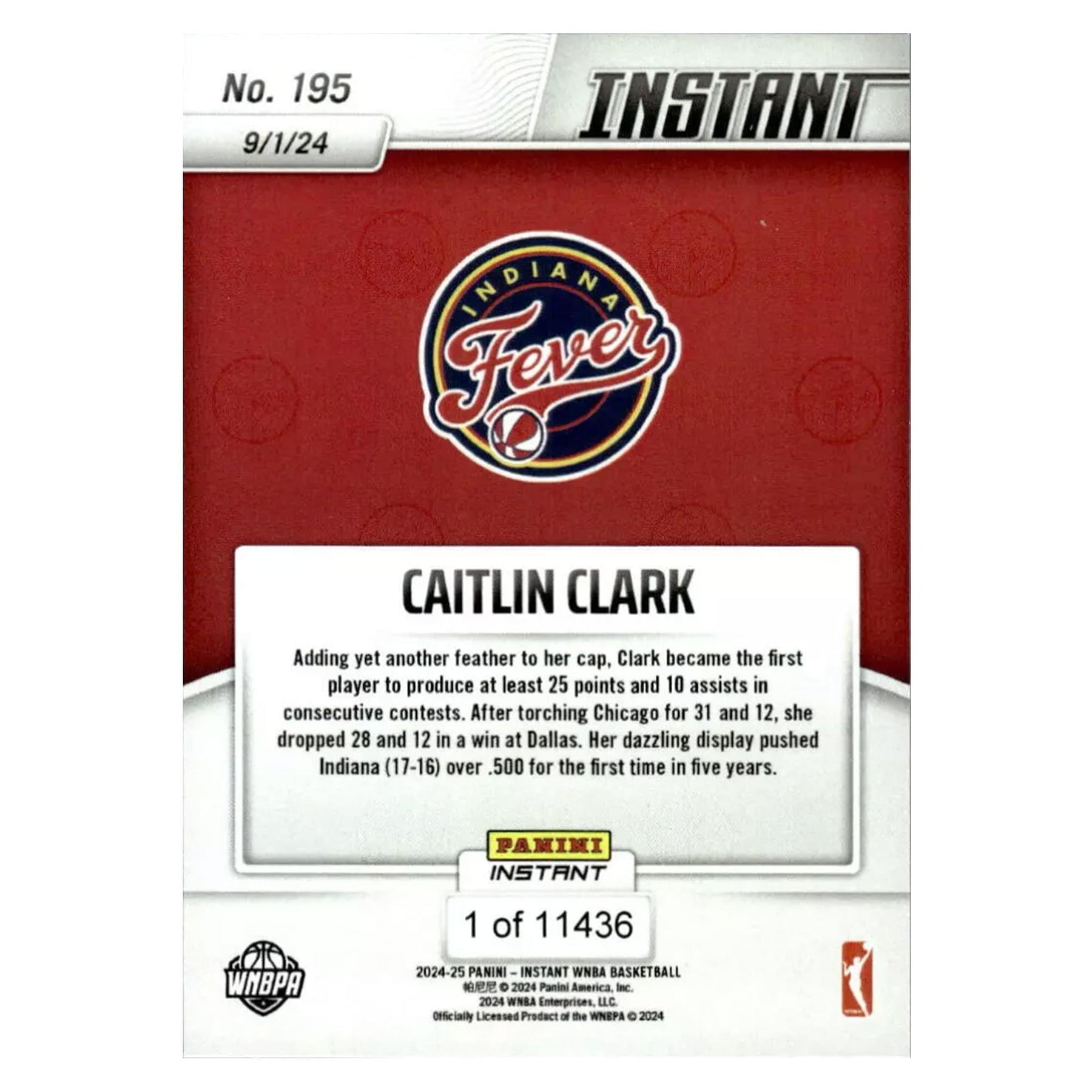 WNBA 2024 Panini Instant Base Card | #195 Caitlin Clark