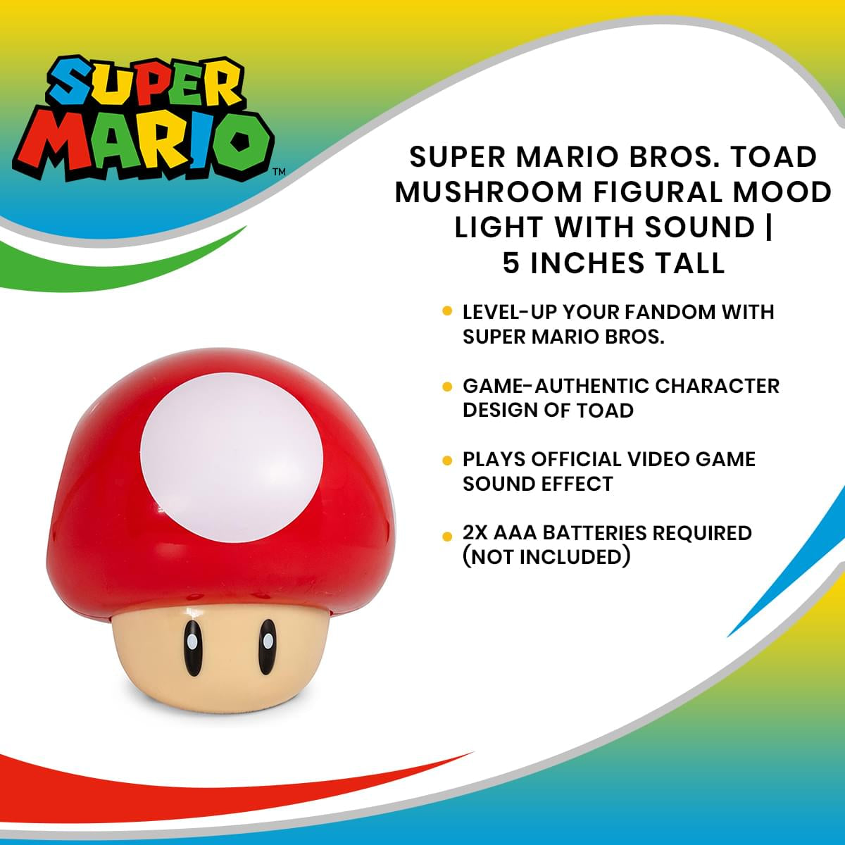 Super Mario Bros. Toad Mushroom Figural Mood Light with Sound | 5 Inches Tall