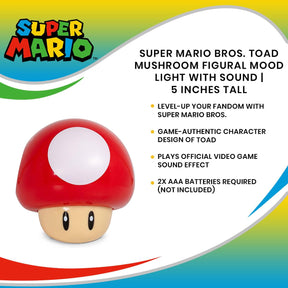 Super Mario Bros. Toad Mushroom Figural Mood Light with Sound | 5 Inches Tall