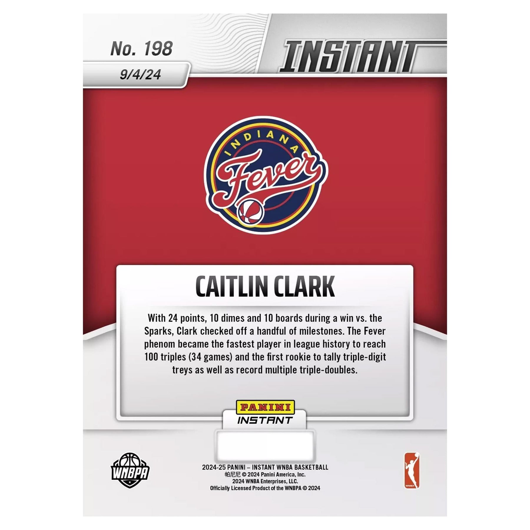 WNBA 2024 Panini Instant Base Card | #198 Caitlin Clark