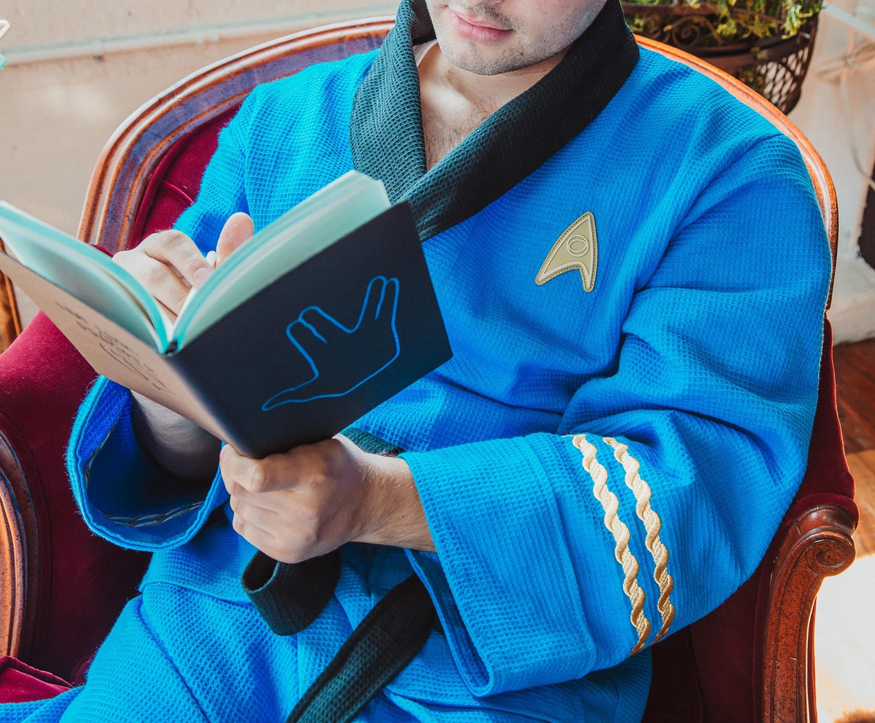 Star Trek: The Original Series Waffle-Weave Cotton Adult Bathrobe | Blue Medical