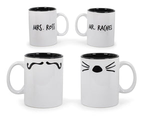 Friends Mr. Rachel Whiskers and Mrs. Ross Moustache Double-Sided Mugs | Set of 2