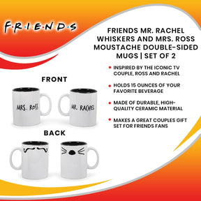 Friends Mr. Rachel Whiskers and Mrs. Ross Moustache Double-Sided Mugs | Set of 2