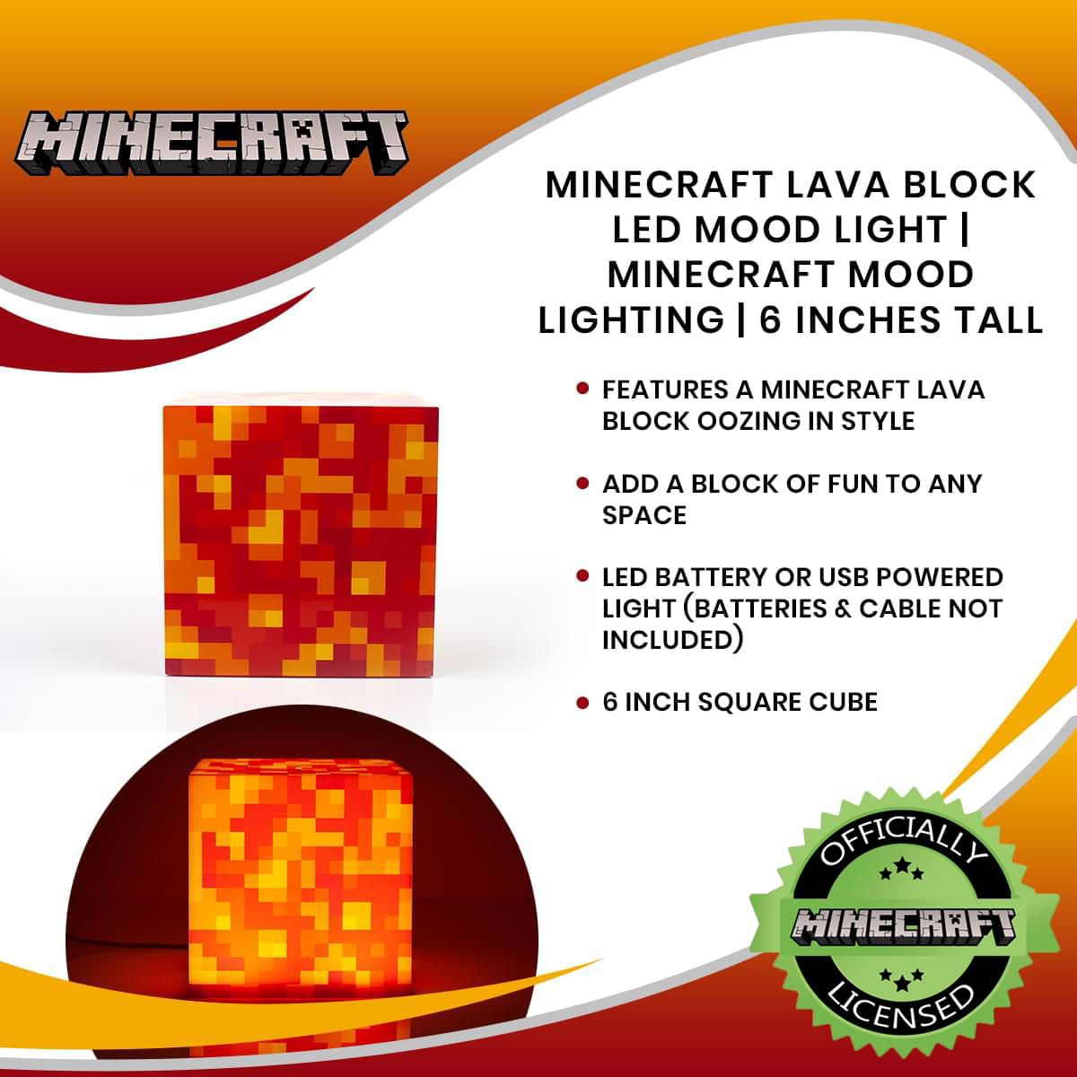 Minecraft Lava Block LED Mood Light | Minecraft Mood Lighting | 6 Inches Tall