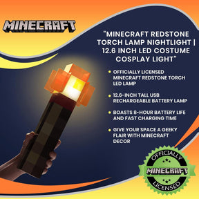 Minecraft Redstone Torch Lamp Nightlight | 12.6 Inch LED Costume Cosplay Light