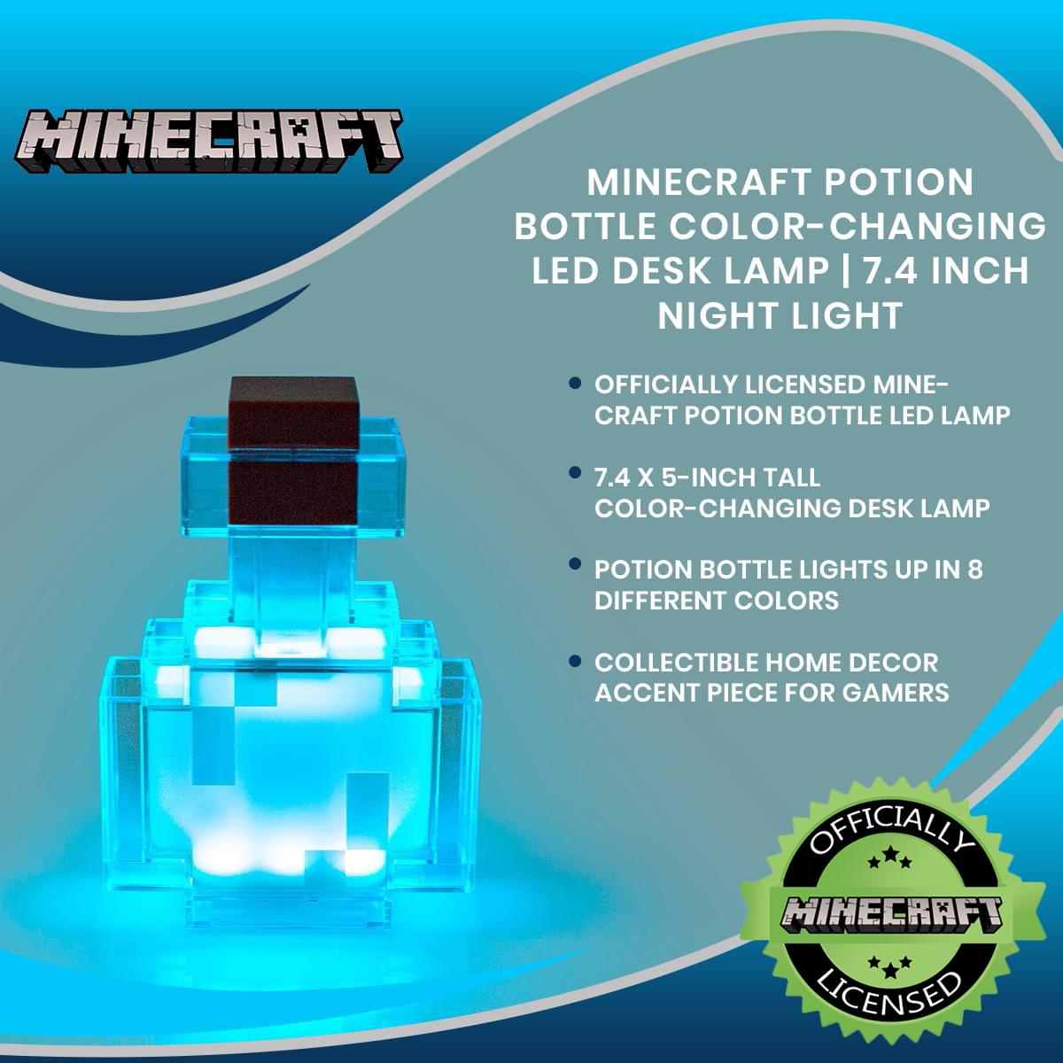 Minecraft Potion Bottle Color-Changing LED Desk Lamp | 7 Inch Night Light