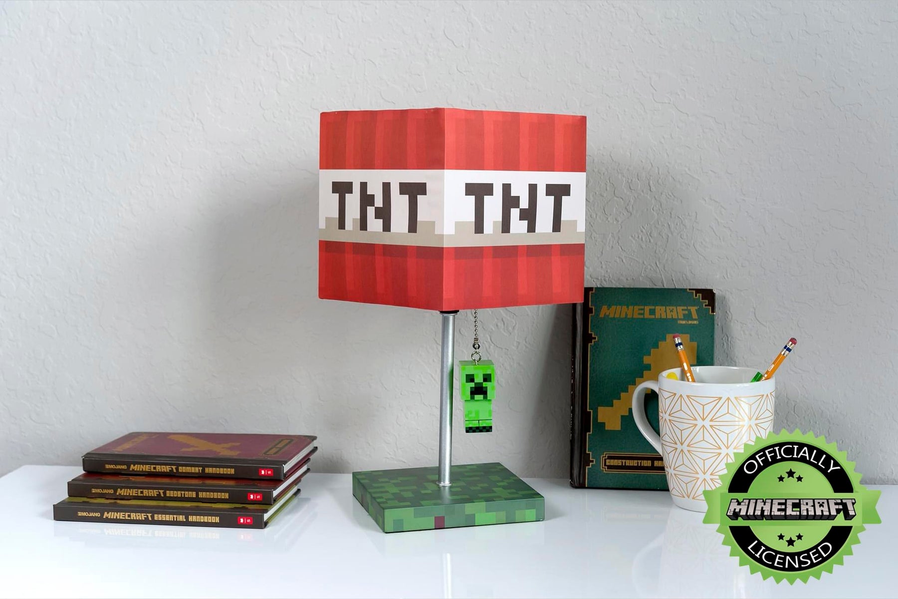 Minecraft TNT Block Desk Lamp with 3D Creeper Puller | 14-Inch LED Lamp Light