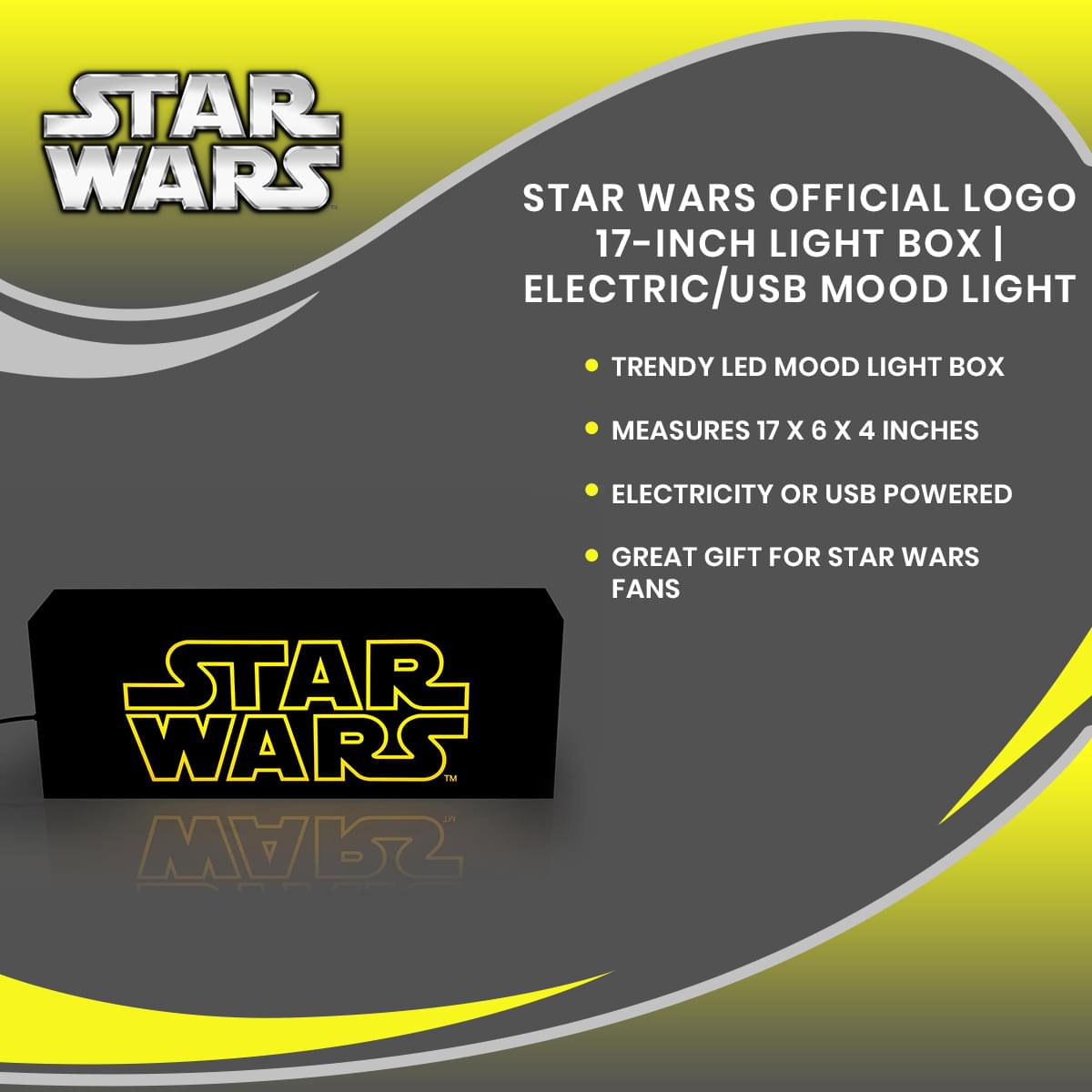 Star Wars Official Logo 17-Inch Light Box | Electric/USB Mood Light