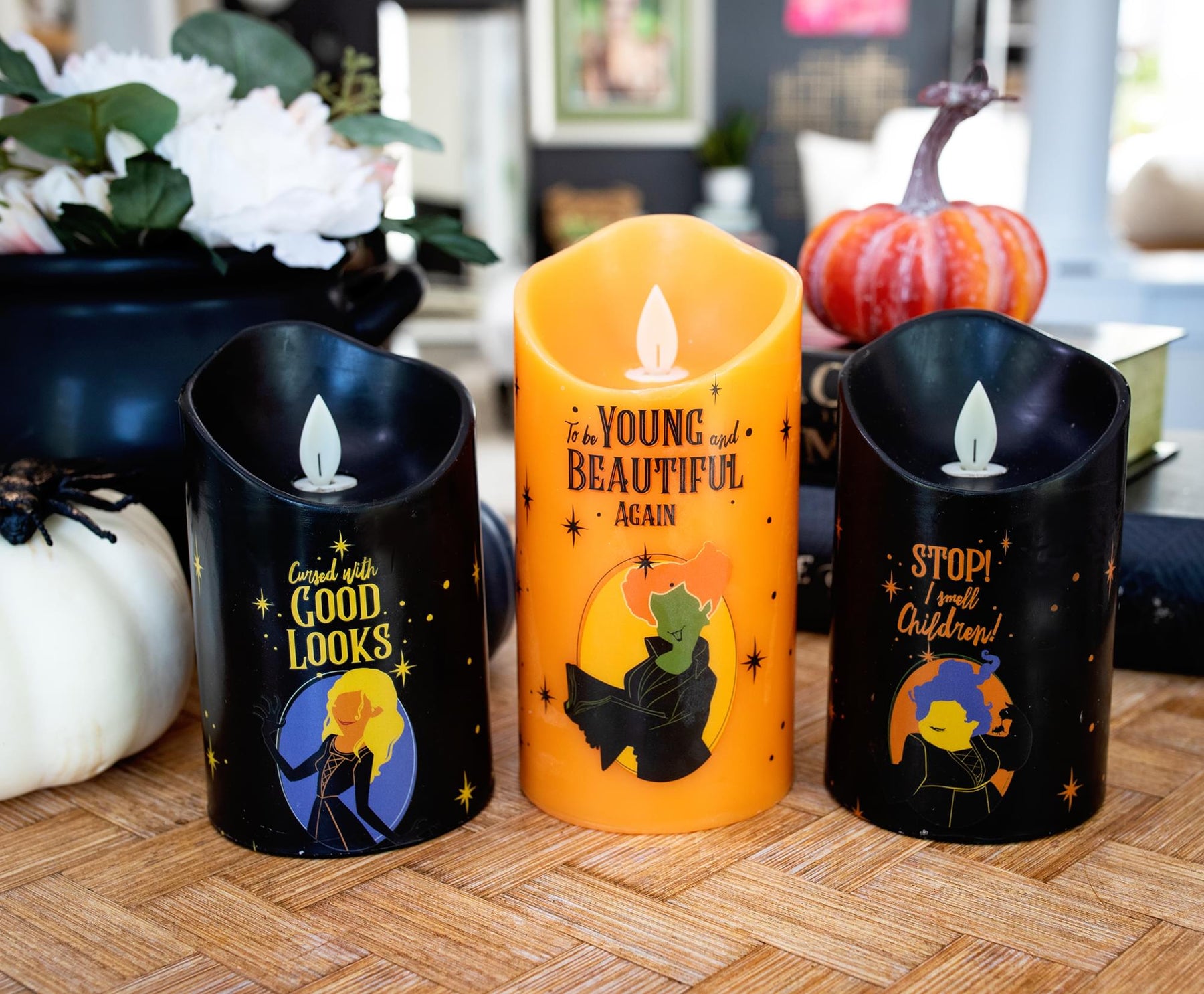 Disney Hocus Pocus LED Flickering Flameless Candles With Timers | Set of 3