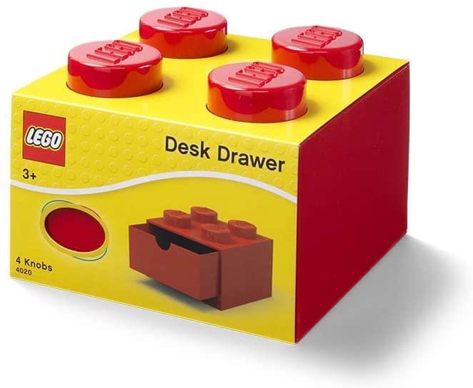 LEGO Desk Drawer 4 Knobs Stackable Storage Box | Red