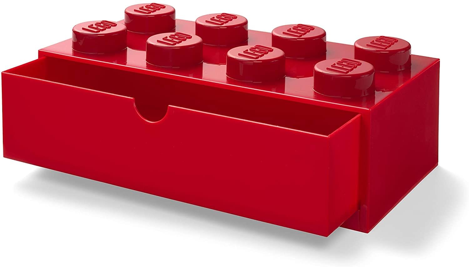 LEGO Desk Drawer 8 Knobs Stackable Storage Box | Red