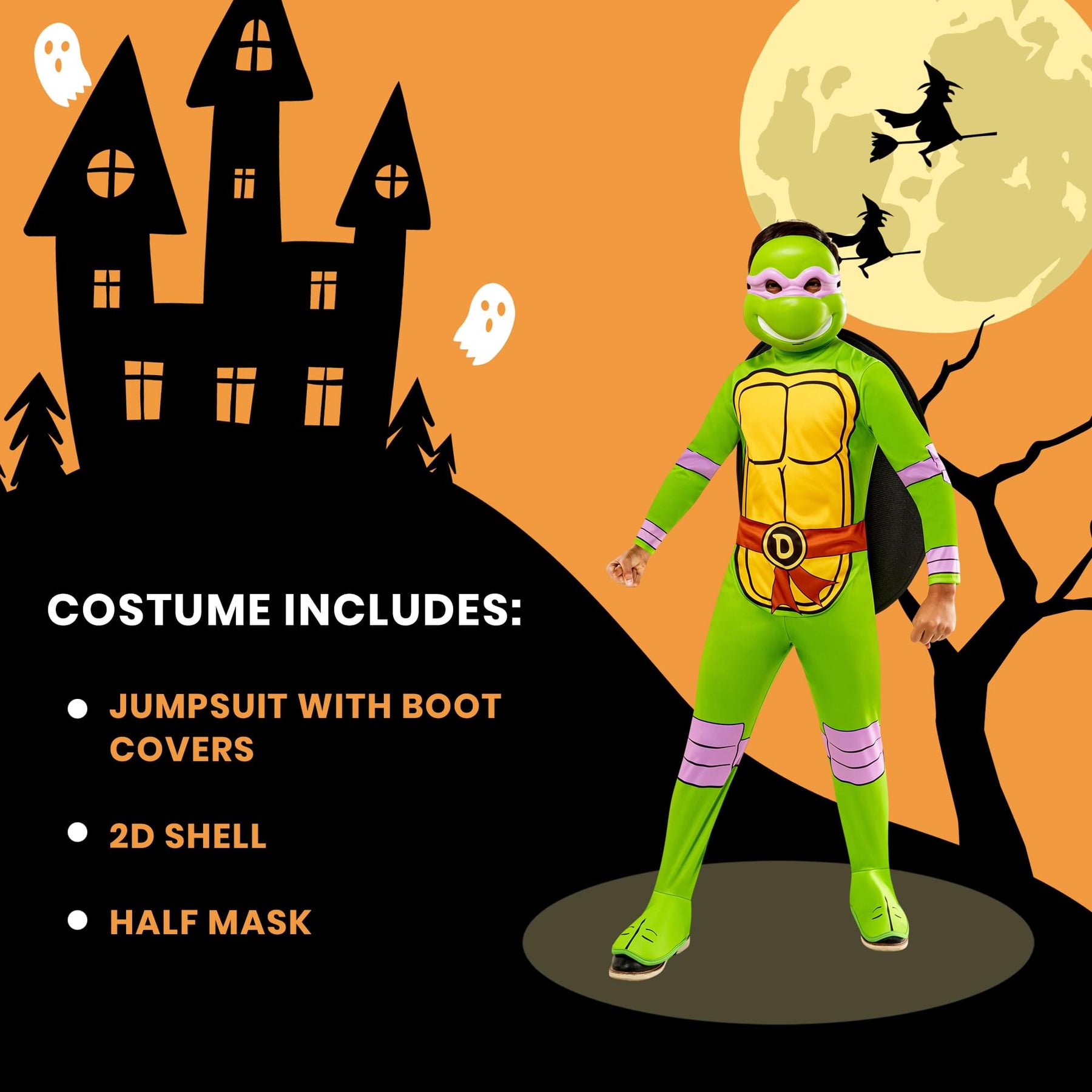 Rubie's Child's Teenage Mutant Ninja Turtles Donatello Costume Jumpsuit,  Shell, and Half-Mask, As Shown