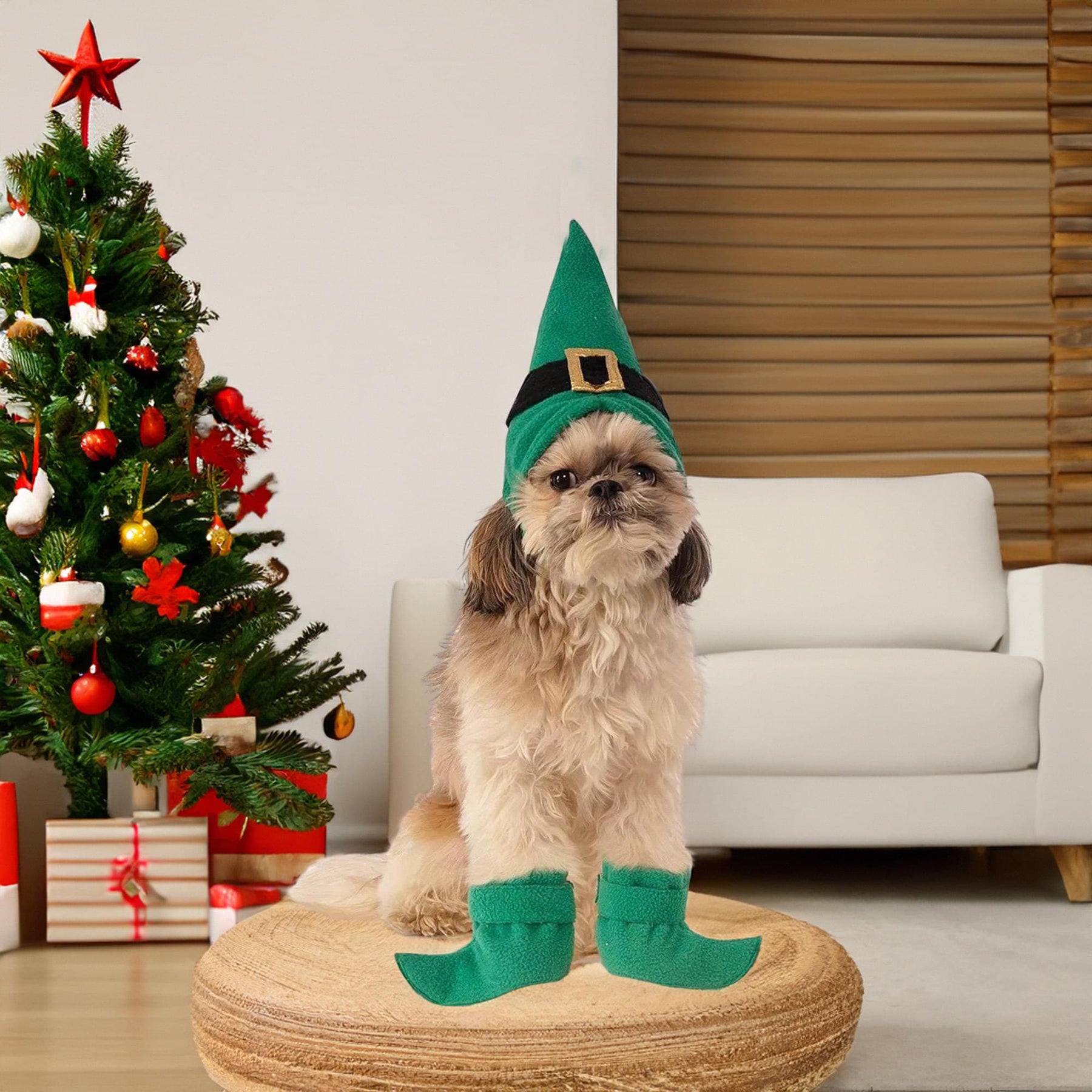 Elf Hat w/ Boot Cuffs Dog Costume