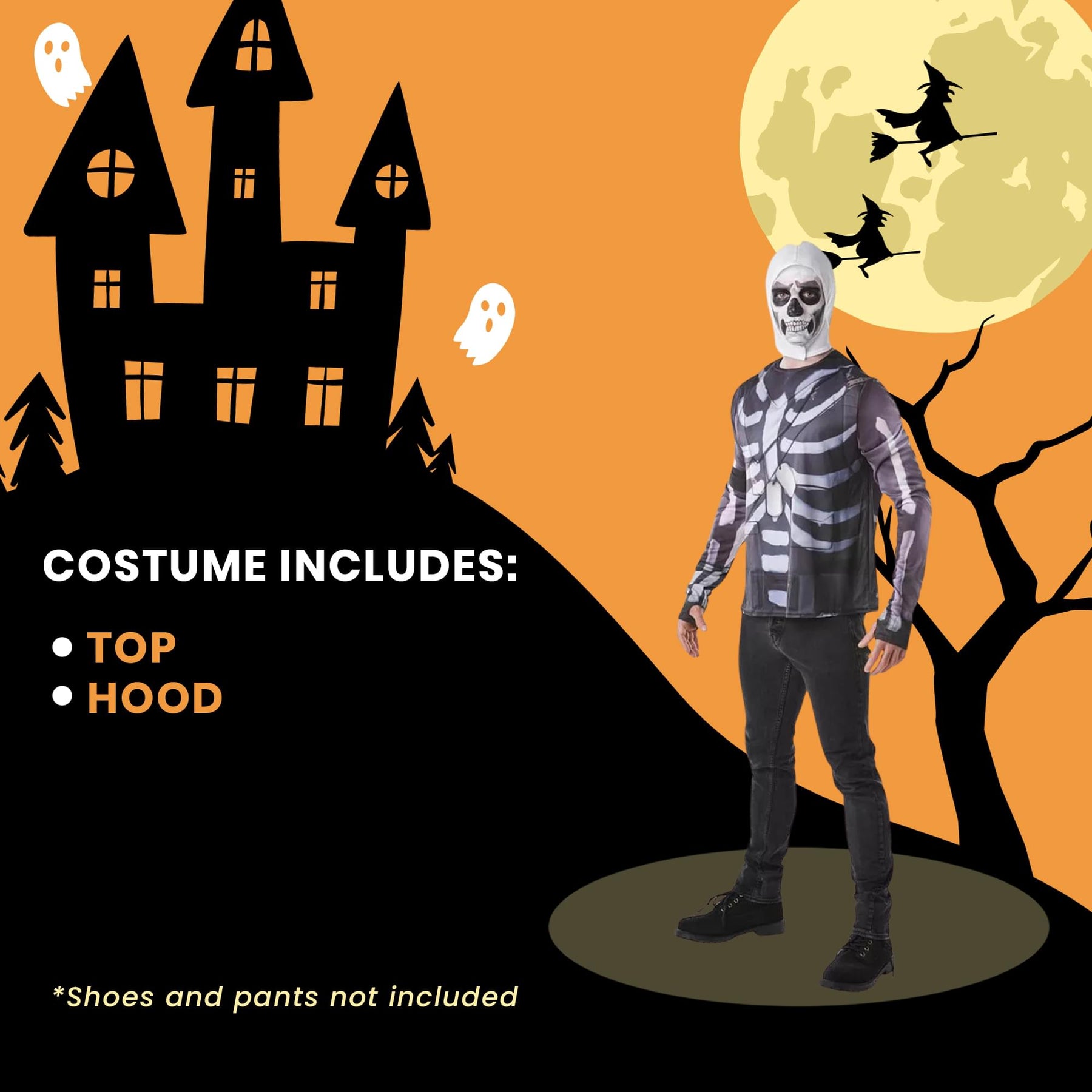 Fortnite Skull Trooper Adult Costume Top & Hood