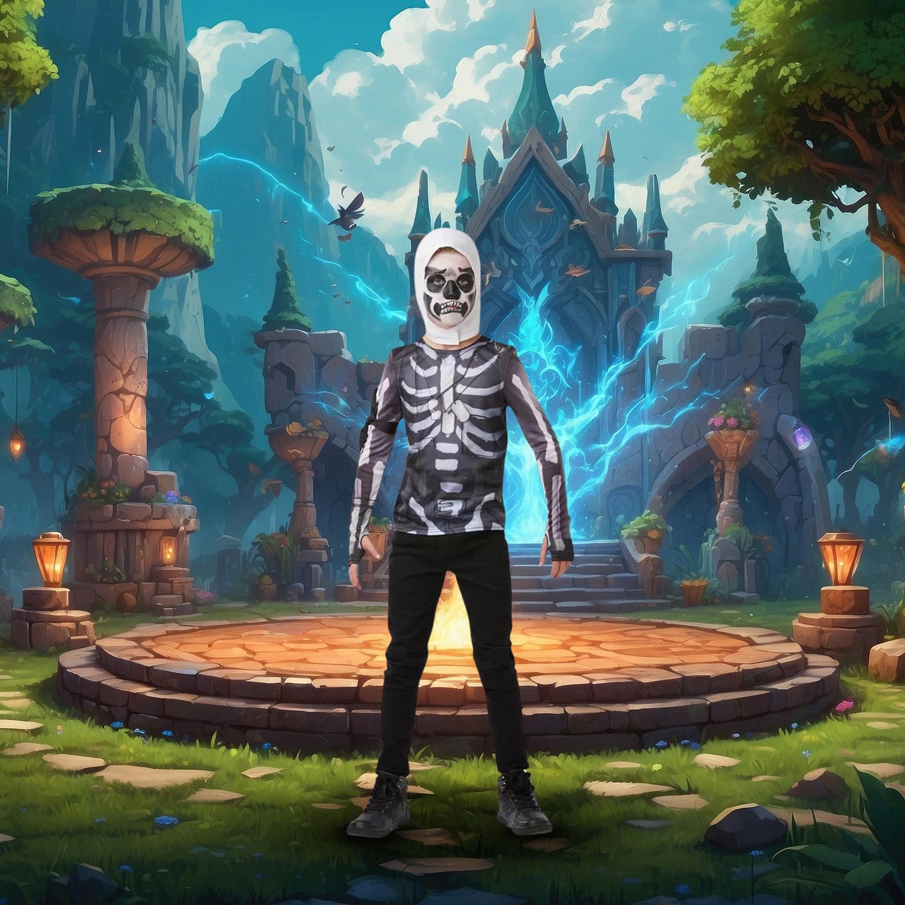 Fortnite Skull Trooper Teen Costume Top & Hood