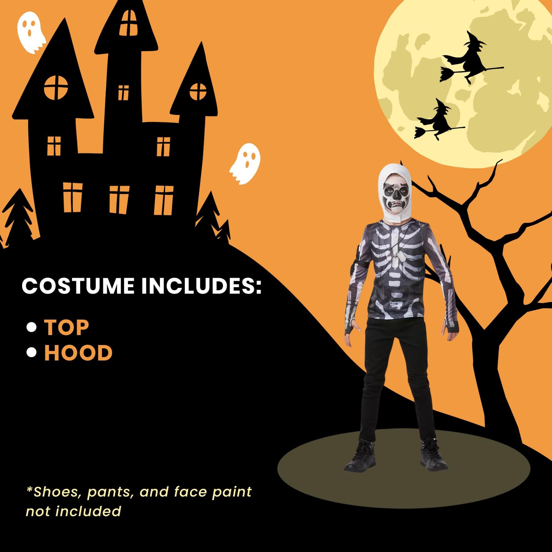 Fortnite Skull Trooper Teen Costume Top & Hood