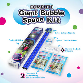 WOWmazing Space Giant Bubble Kit | Wand + 2 Packets Bubble Concentrate + 8 Stickers