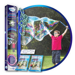 WOWmazing Space Giant Bubble Kit | Wand + 2 Packets Bubble Concentrate + 8 Stickers