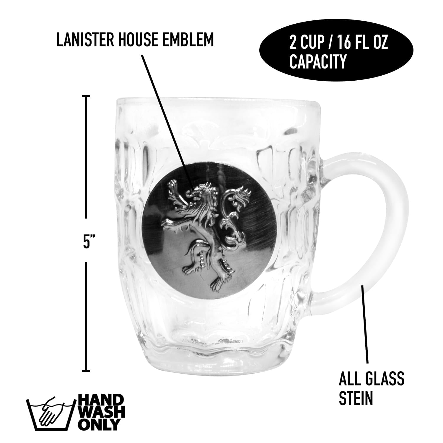 Game of Thrones House Lannister Crystal Stein | Unique Drinking Glass | 16 Oz.