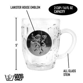 Game of Thrones House Lannister Crystal Stein | Unique Drinking Glass | 16 Oz.