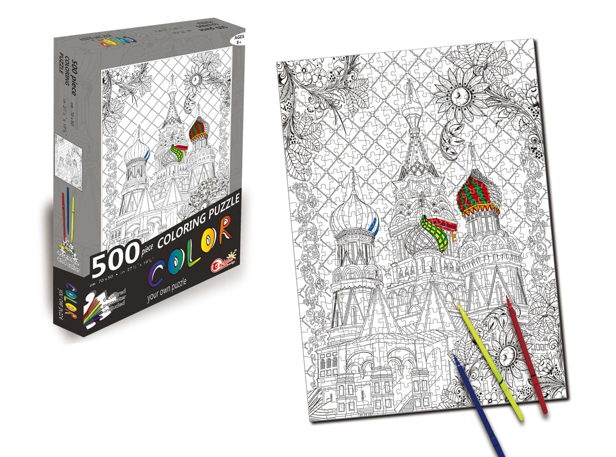 St. Basil's Cathedral 500 Piece Coloring Jigsaw Puzzle + 6 Markers