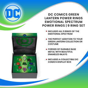 DC Comics Green Lantern Power Rings Emotional Spectrum Power Rings | 9 Ring Set