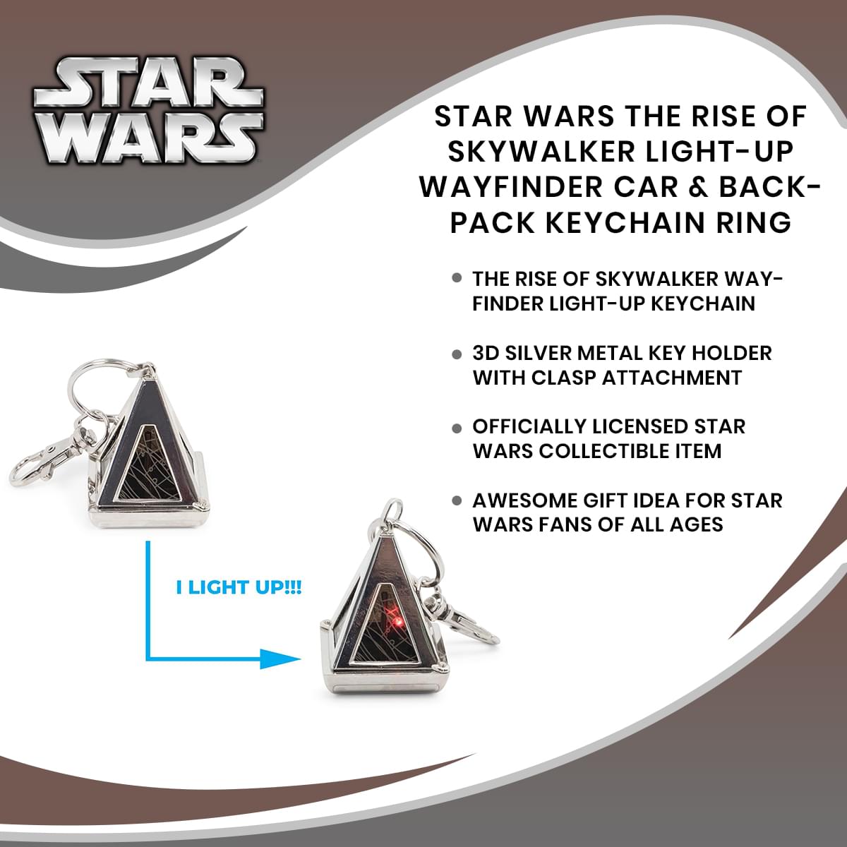 Star Wars The Rise of Skywalker Light-Up Wayfinder Car & Backpack Keychain Ring