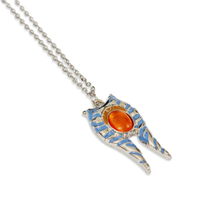 Star Wars Ahsoka 3D Mandrils Orangecats Eye Pendant Necklace | Carded | chain 1.5mm, 18" + 2" ,pendant 3cm, stone 1cm | Basemetal Pendant w/ Synthetic Gem in a stainless steel chain